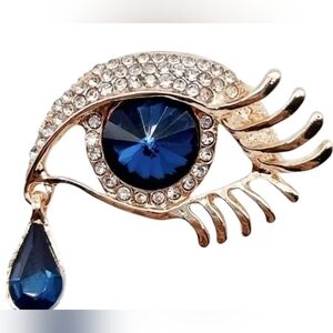 New Evil Eye Blue  tear drop clear Brooch